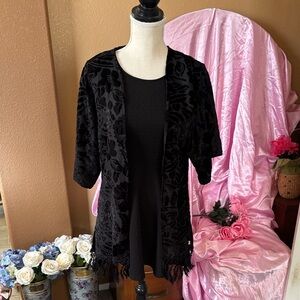 Velvet Burnout Fringe Kimono Styled Cardigan